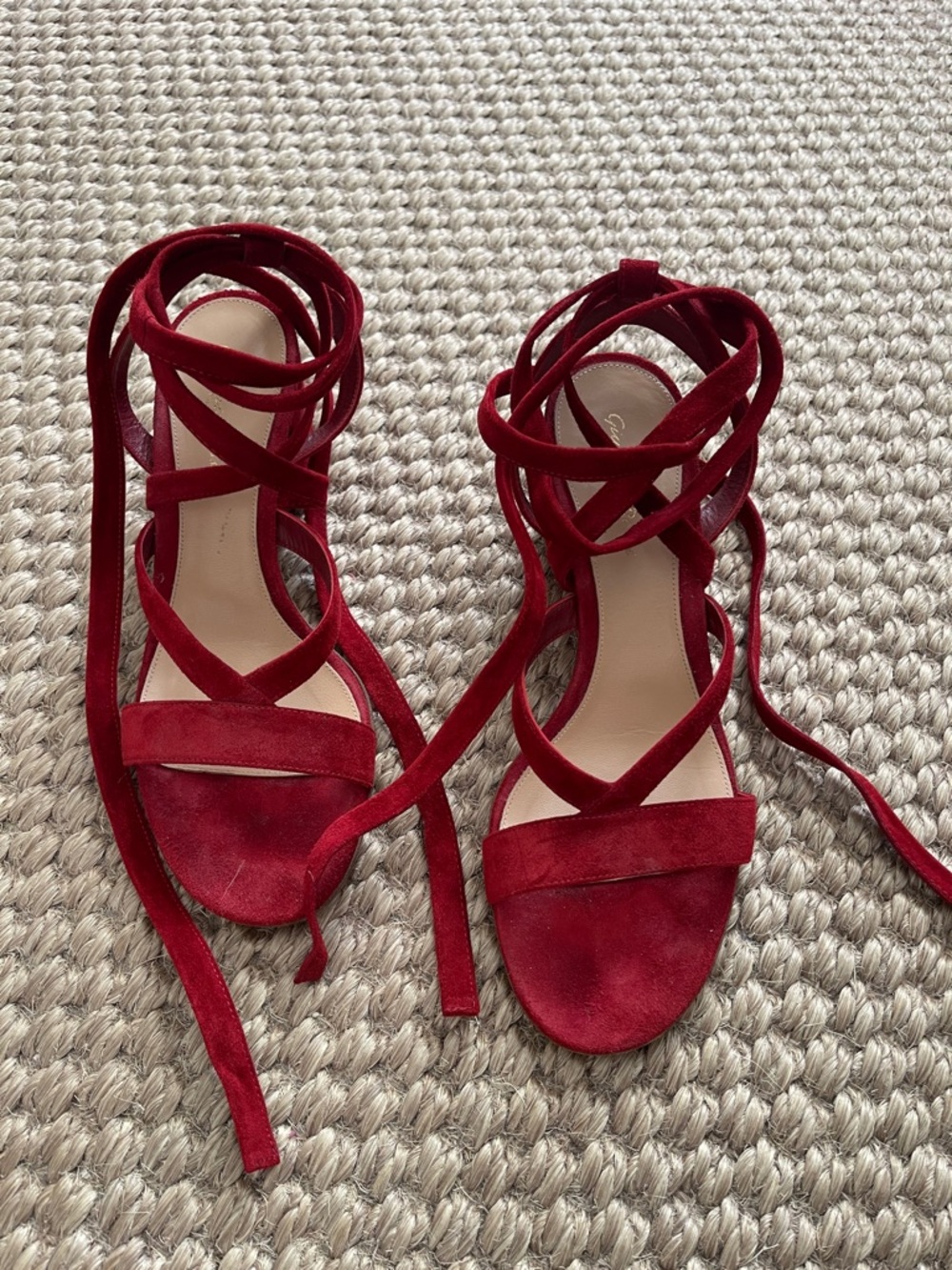 Gianvito Rossi Red Suede Lace-Up Heels
